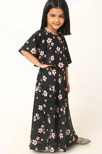 Elegant multi-layered crepe long dress for girls-maroon