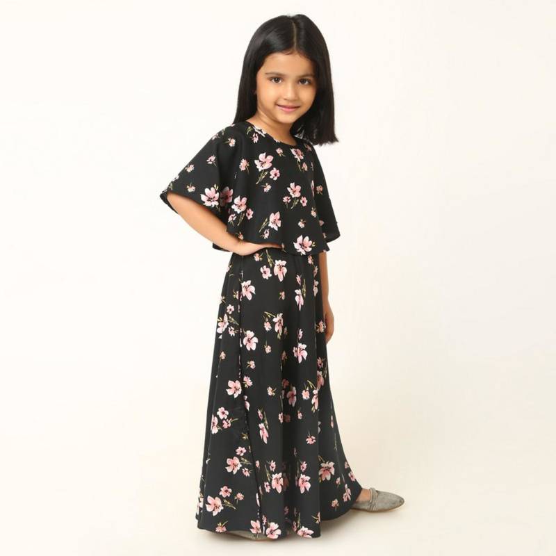 Elegant multi-layered crepe long dress for girls-maroon