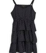 Strap shoulder multi-layered frock for girls in crepe fabric with polka dot print