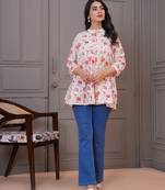 White & red floral printed flared pamplum top