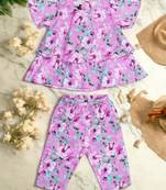 Two-piece girls' set in printed cotton blend fabric with calf-length pajama