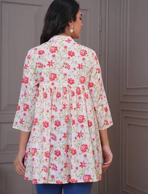 White & red floral printed flared pamplum top 3