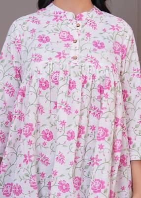White & pink floral printed flared pamplum top 2
