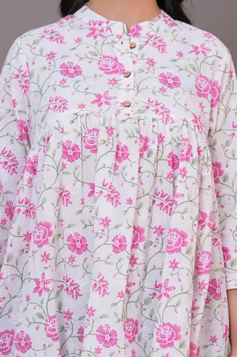 White & pink floral printed flared pamplum top