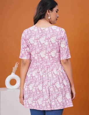 Lavender floral printed flared pamplum top 3