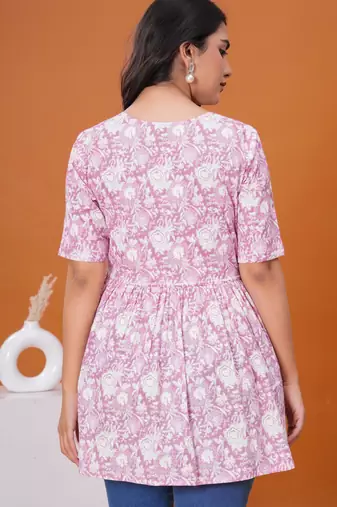 Lavender floral printed flared pamplum top