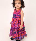Sleevesless frock for girls. printed chiffon fabric. very soft fabric. fully lined. multi layered.