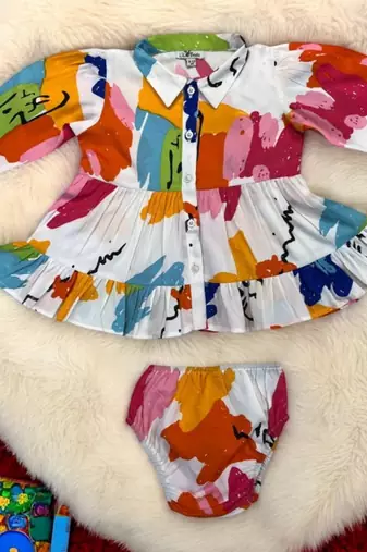 Elegant two-piece full sleeves poly crepe set for baby girls- multicolor