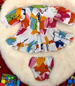 Elegant two-piece full sleeves poly crepe set for baby girls- multicolor