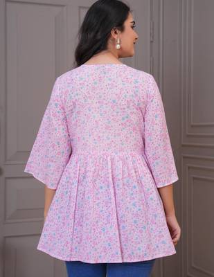 Baby pink floral printed flared pamplum top 3