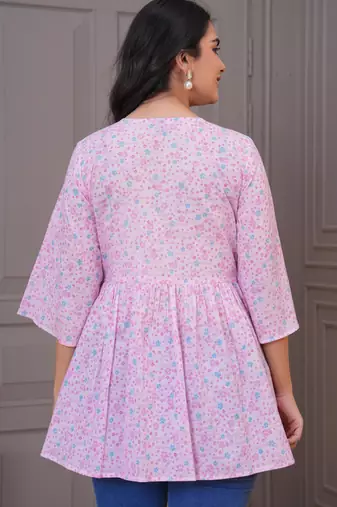 Baby pink floral printed flared pamplum top