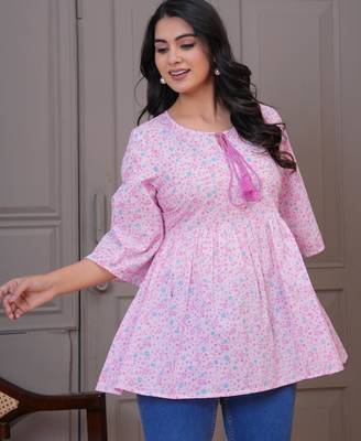 Baby pink floral printed flared pamplum top 4