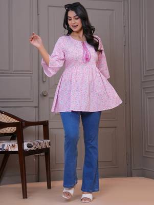 Baby pink floral printed flared pamplum top 5