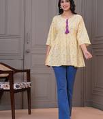 Yellow floral printed flared pamplum top