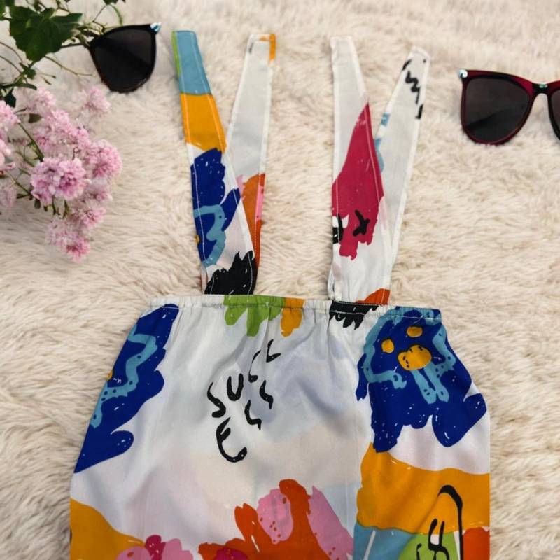 Stylish two-piece sleeveless poly crepe set for baby girls-multicolor