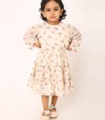 Trendy yet stylish two-piece cotton blend set for baby girls- beige multi