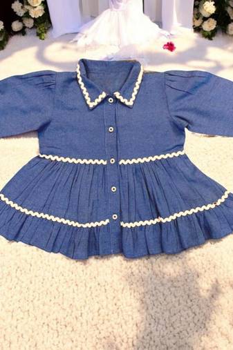 Elegant two-piece set in  cotton bled for baby girls-chamber blue