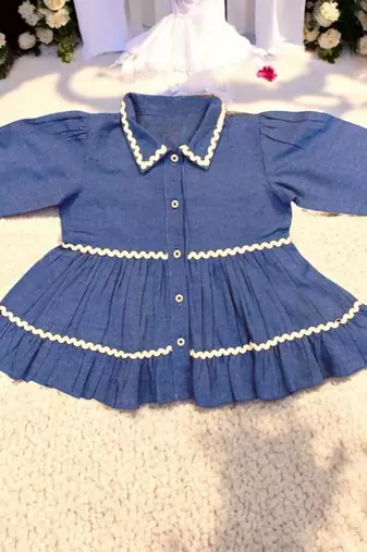 Elegant two-piece set in  cotton bled for baby girls-chamber blue
