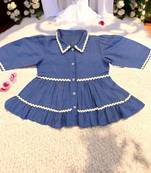 Elegant two-piece set in  cotton bled for baby girls-chamber blue