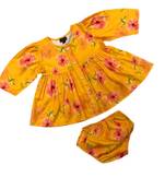 Adorable two-piece full sleeves cotton blend set for baby girls-yellow multi
