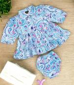 two-piece girls set in printed cotton blend fabric with gathered waistline-multi