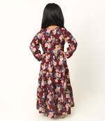 Elegant multi-layered crepe long dress for girls-maroon