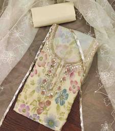 White viscose organza handwork unstitched dress material