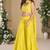 Yellow embroidery, beads & sequins work chinnon silk  blouse palazzo suit- free size Full Stitched (size upto 42)