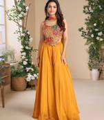 Multicolor embroidery bead chinnon silk blouse palazzo suit - free size Full Stitched (size upto 42)