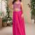 Pink embroidery, zari & sequins work chinnon silk  blouse palazzo suit - free size Full Stitched (size upto 42)