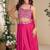 Pink embroidery, zari & sequins work chinnon silk  blouse palazzo suit - free size Full Stitched (size upto 42)
