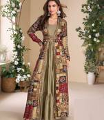 Chiku embroidery & sequins work georgette gown with jacket suit - free size Full Stitched (size upto 42)