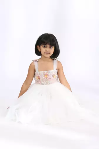 White plain cotton silk gown