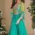 Blue embroidery sequins printed jacket work chinnon silk blouse palazzo suit - free size full stitched (size upto 42")