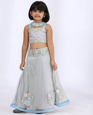 Grey embroidered cotton silk lehenga 1