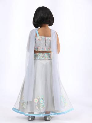 Grey embroidered cotton silk lehenga 2