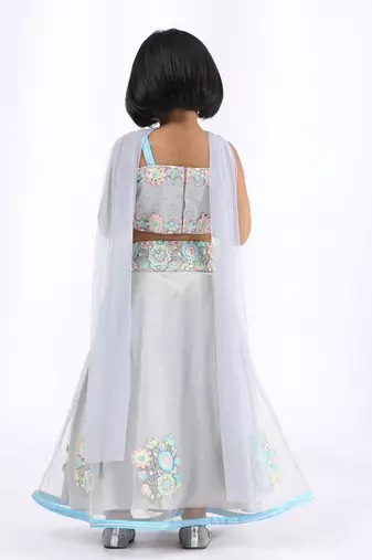 Grey embroidered cotton silk lehenga