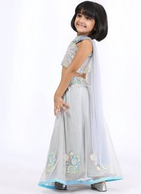 Grey embroidered cotton silk lehenga 3