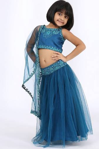 Blue embroidered satin lehenga