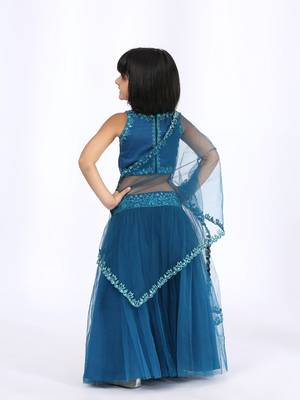 Blue embroidered satin lehenga 2