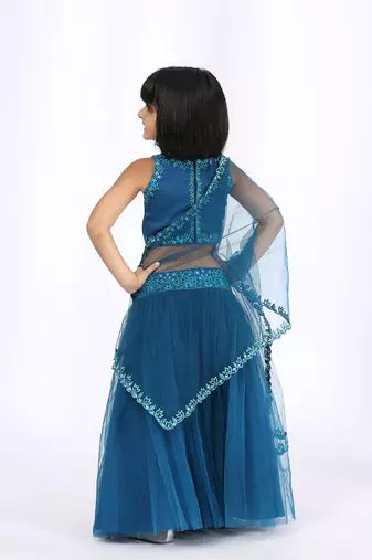 Blue embroidered satin lehenga