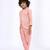 Peach embroidered satin jacket paired with pant