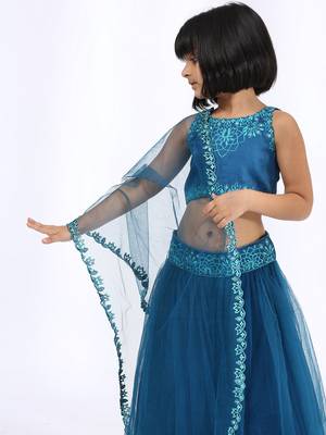 Blue embroidered satin lehenga 3