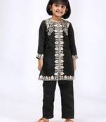 Black embroidered satin kurta set