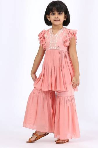 Pink plain cotton gharara