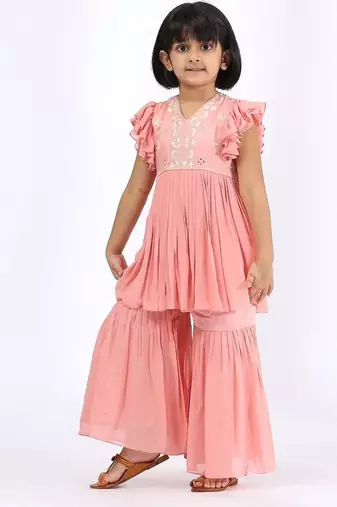Pink plain cotton gharara