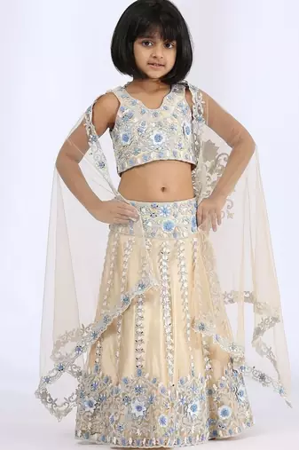 White embroidered cotton silk lehenga