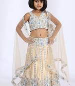 White embroidered cotton silk lehenga