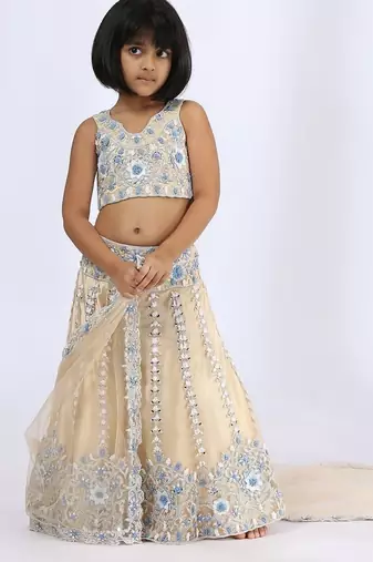 White embroidered cotton silk lehenga