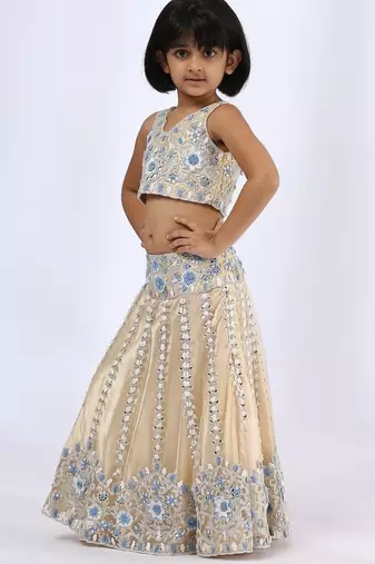 White embroidered cotton silk lehenga